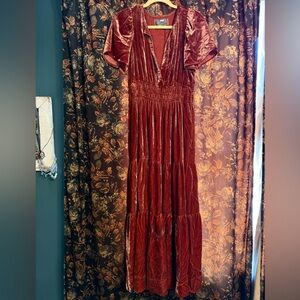 Anthropologie Rich Burgundy Velvet Maxi Dress